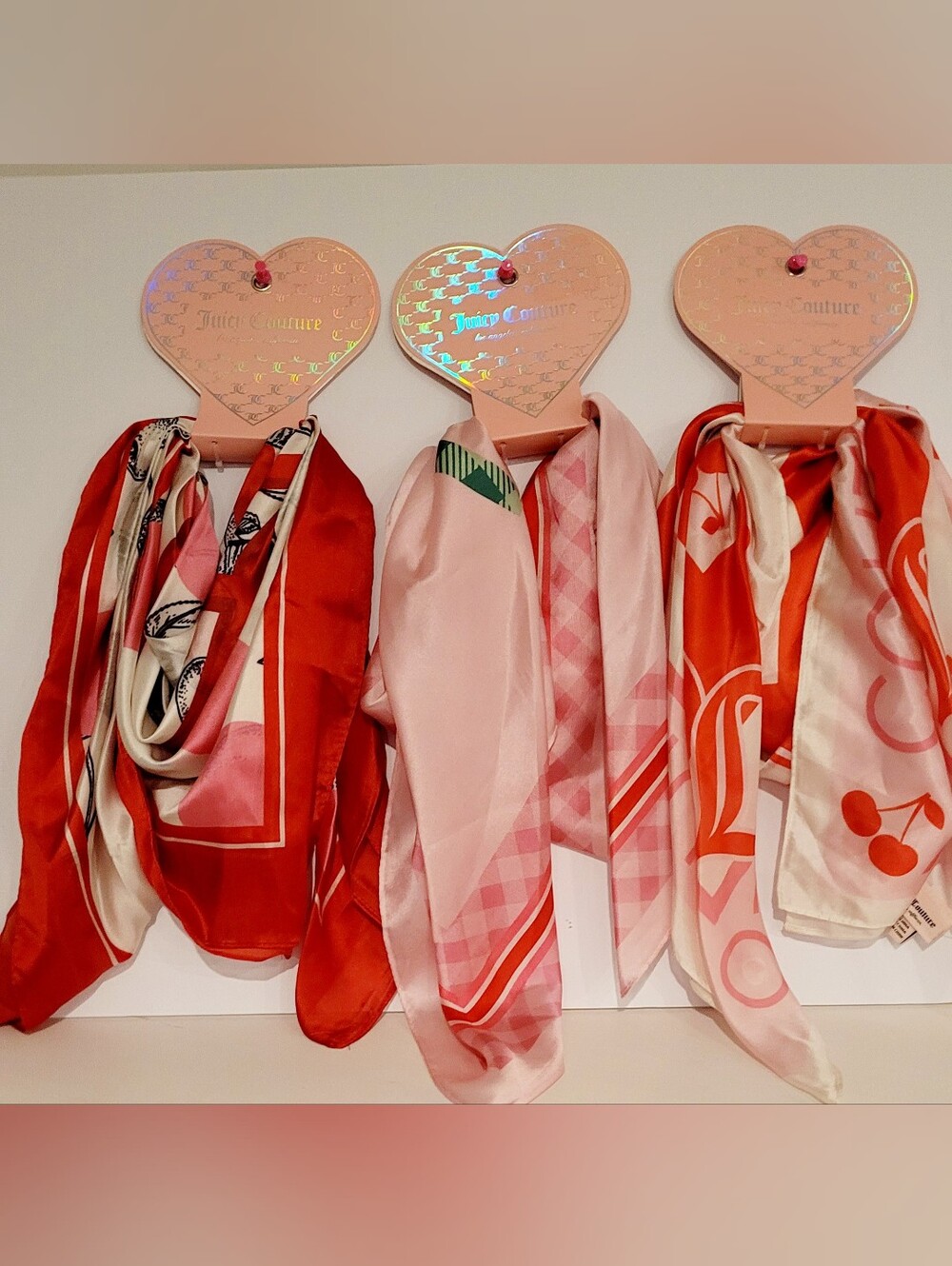 Juicy Couture Pink and Red Silk Scarf Trio